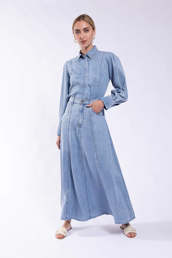 Tailored Denim Blouse- Light Denim
