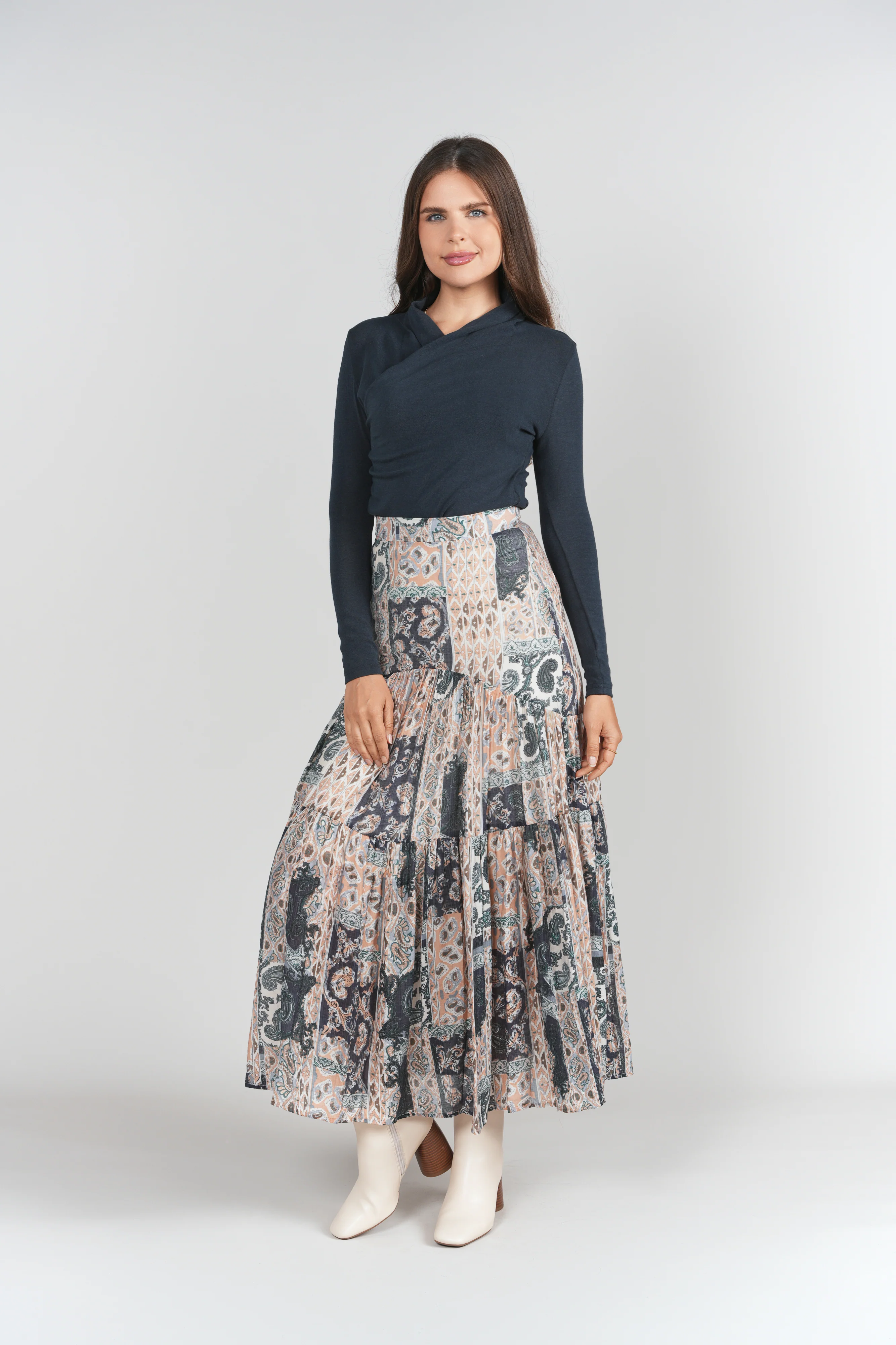 Tiered Maxi Skirt- Patchwork - Image 2