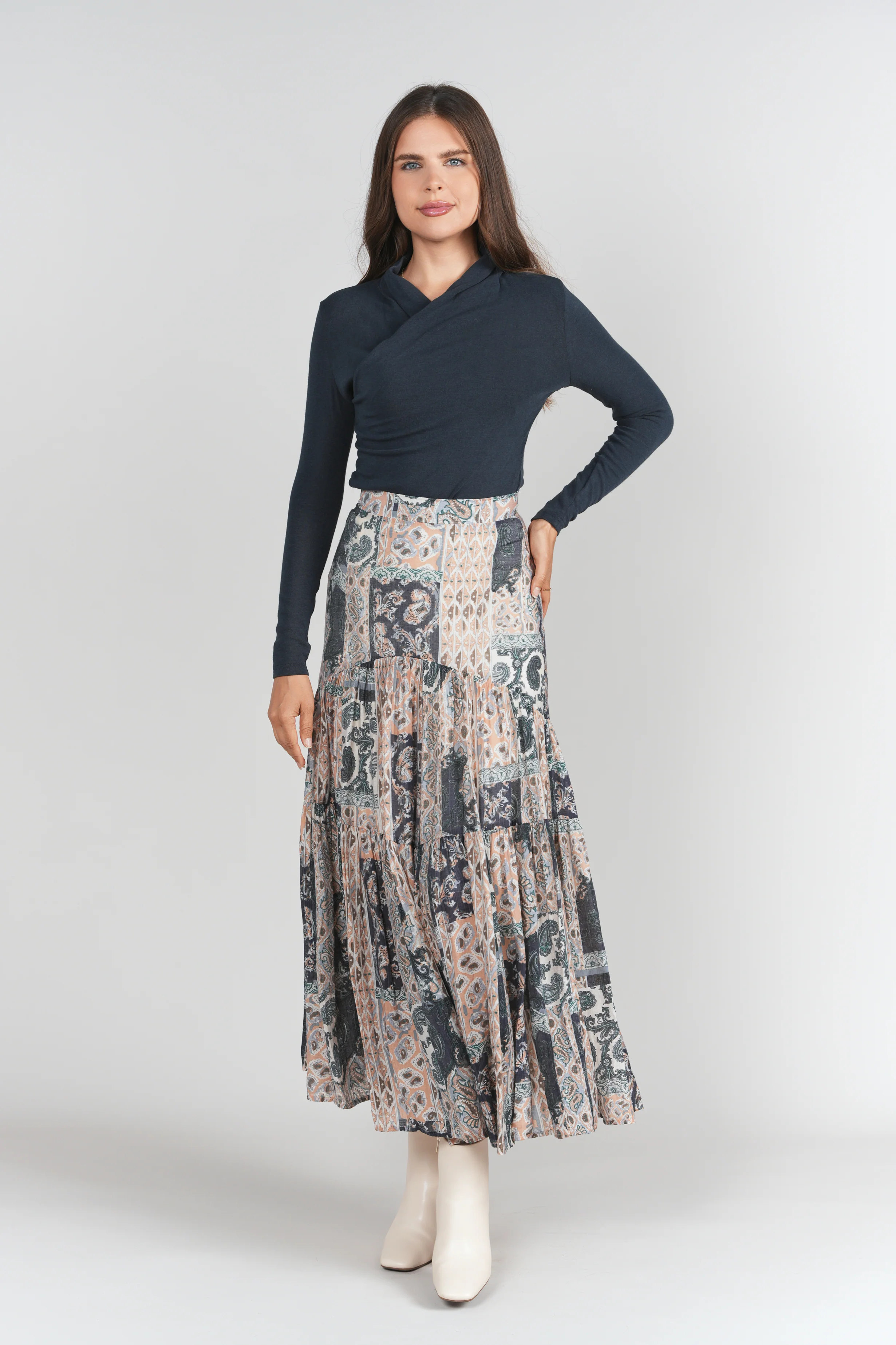 Tiered Maxi Skirt- Patchwork - Image 3