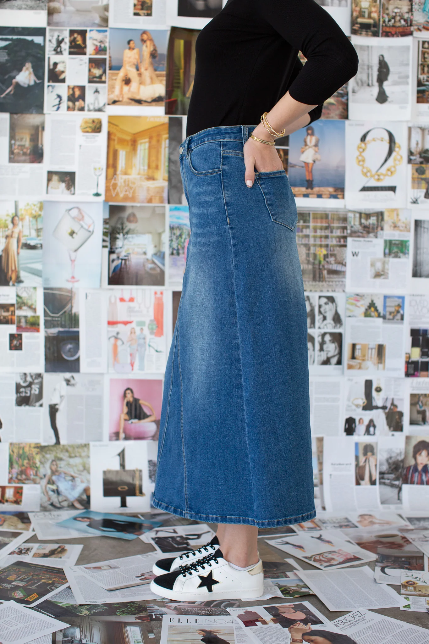 A-line Denim Maxi Skirt- Medium Wash - Image 3
