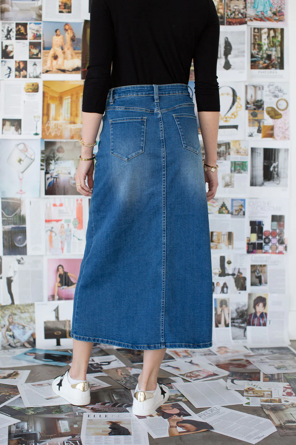 A-line Denim Maxi Skirt- Medium Wash - Image 4