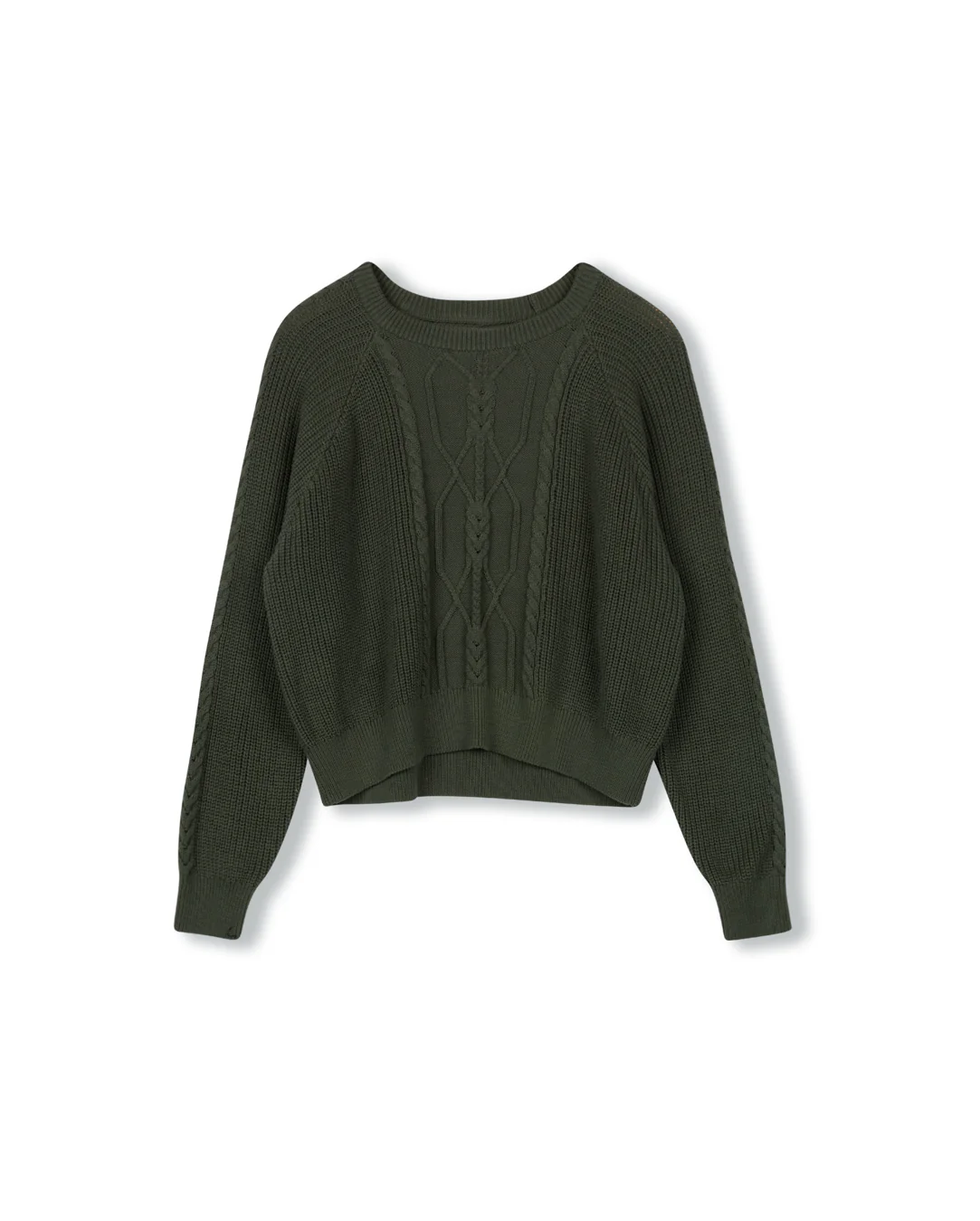 Washed Cable Knit Top- Green