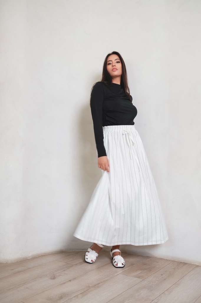 White Skirt with Black Pinstripes
