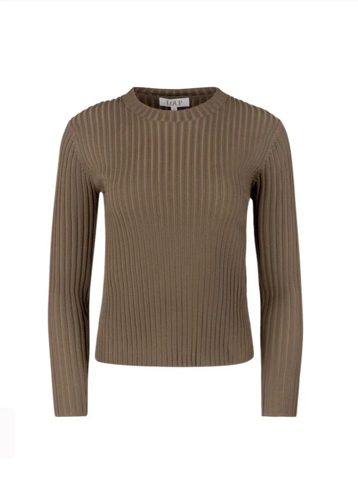 Wide Ribbed Knit Top- Brown
