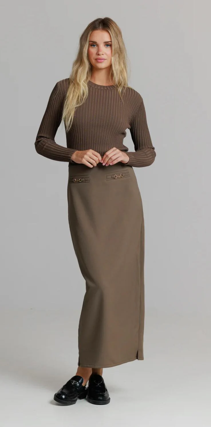 Wide Ribbed Knit Top- Brown - Image 2