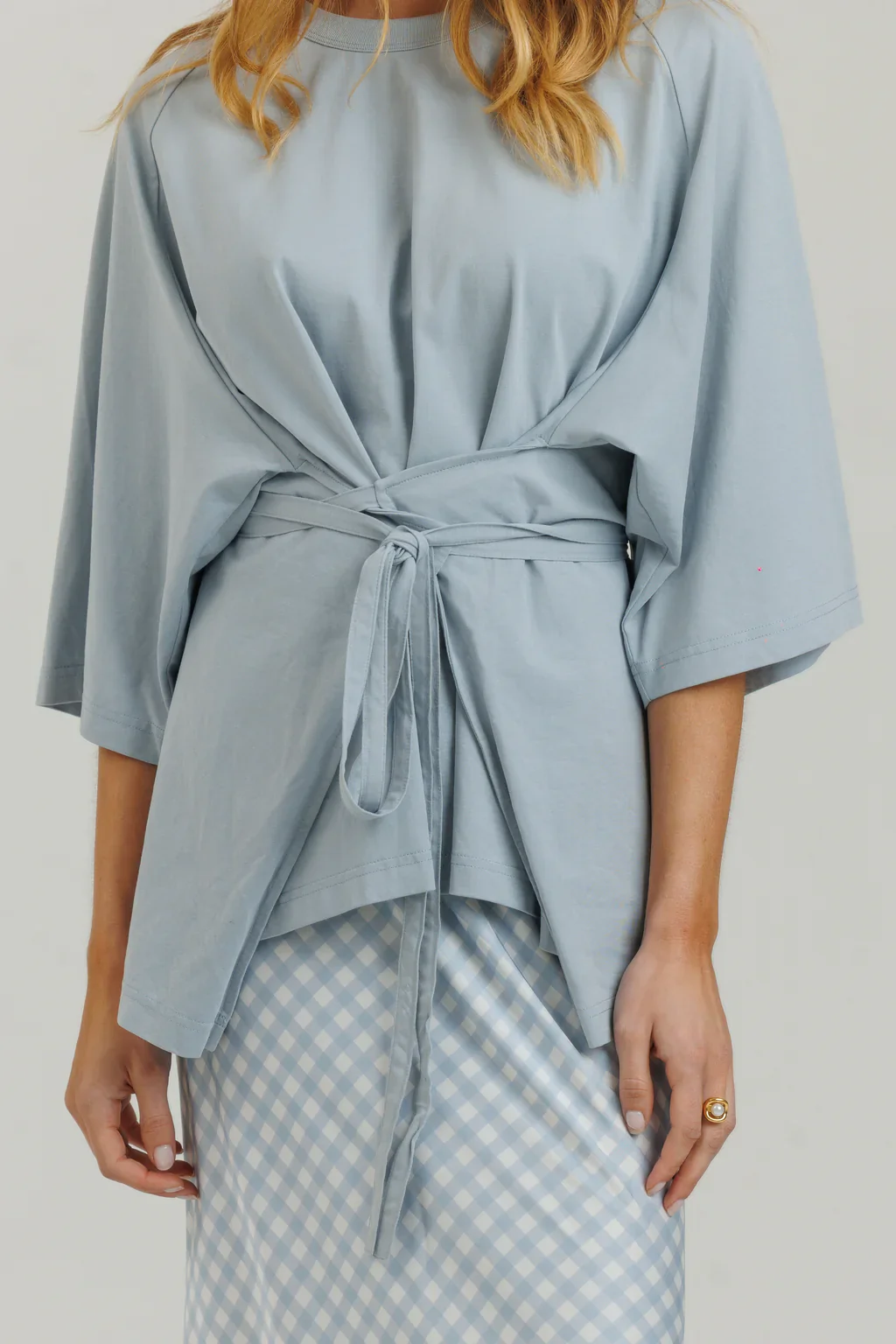 Wrap Tie Tee- Powder Blue - Image 2