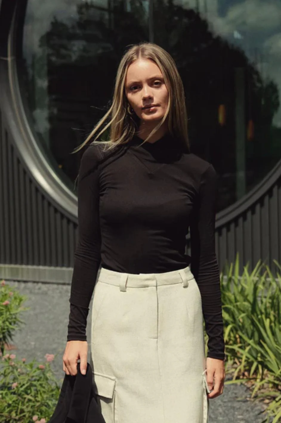 Wrap Turtleneck T-shirt- Black