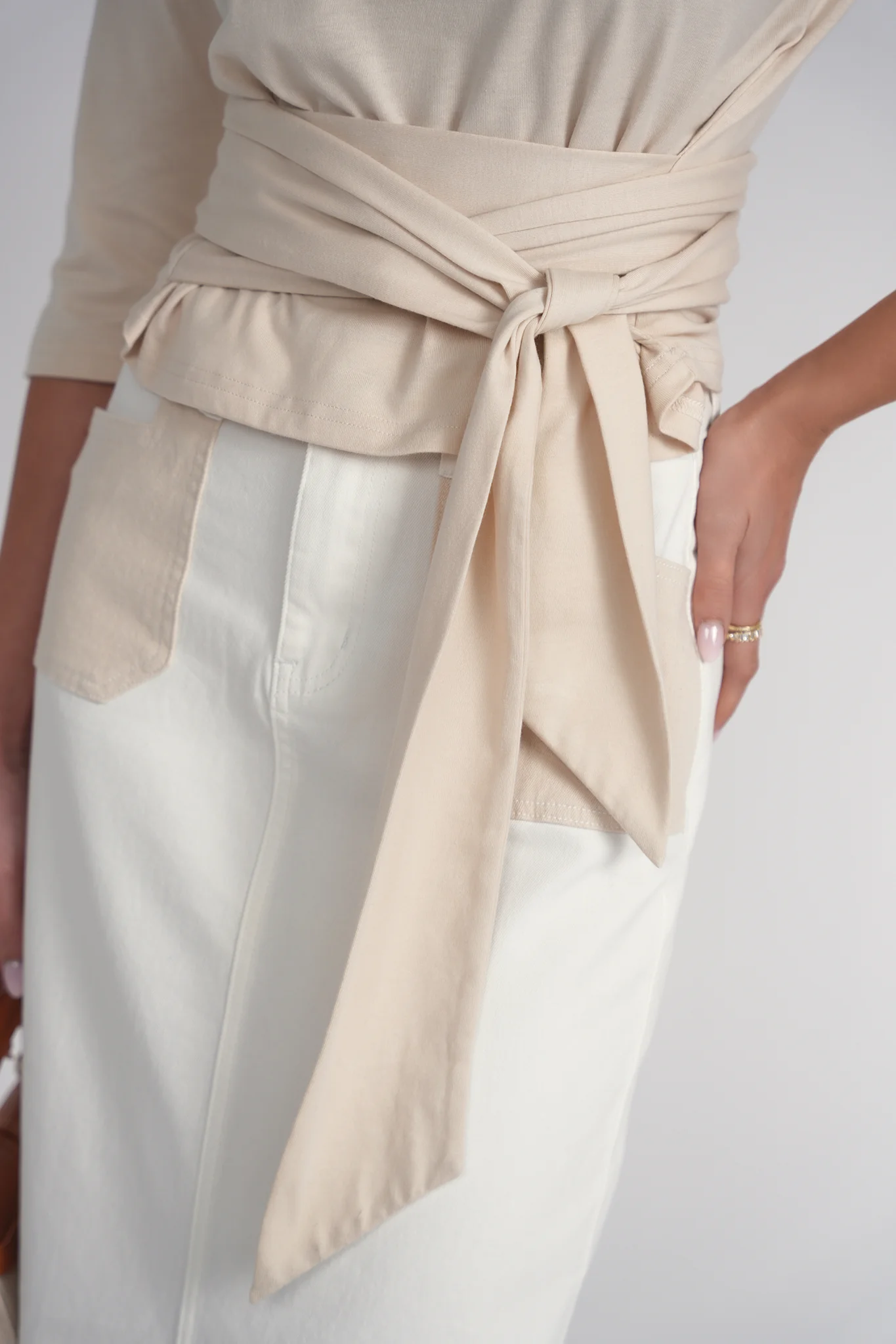 Wraparound Tee- Beige - Image 2